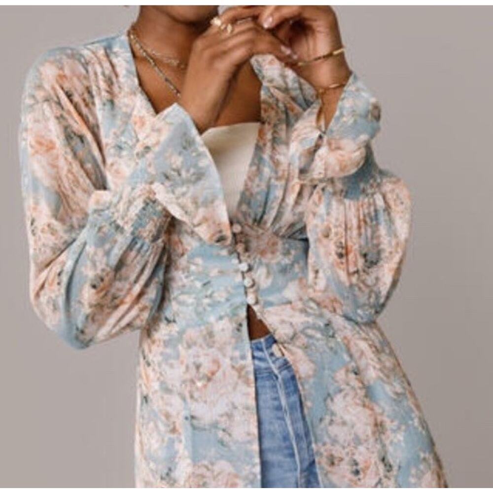Floral Longline Duster Kimono Boho Sheer Lightweight Cover Up Women’s M - Picture 5 of 15
